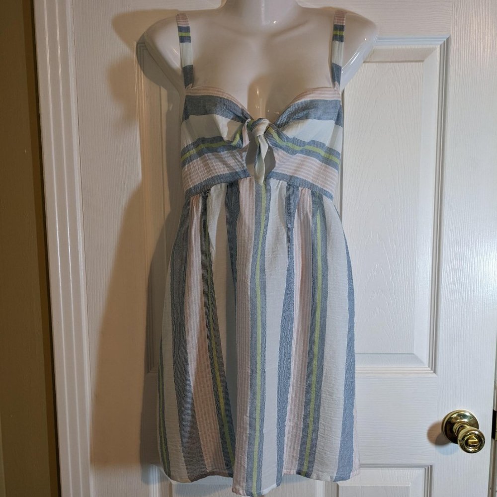 Socialite Cotton Tie Front Sleeveless Striped Mini Dress - size XS NWOT